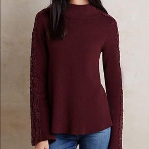 Anthropologie crochet sleeve turtleneck sweater